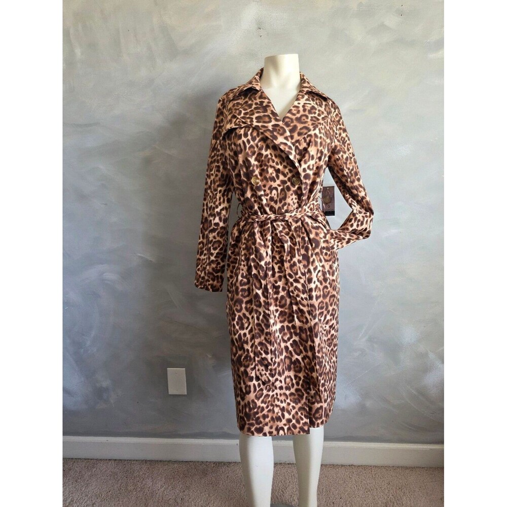 Sofia Vergara Women's Animal Print Double Breasted Trench Coat Sz XS NWT